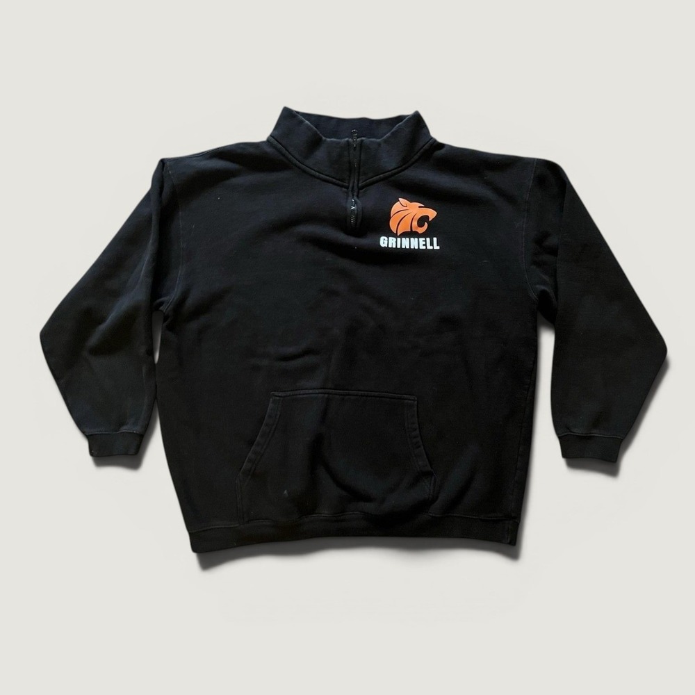 Grinnell Sweatshirt Mens XL Black In Play Quarter Zip Pullover Kangaroo Pocket
